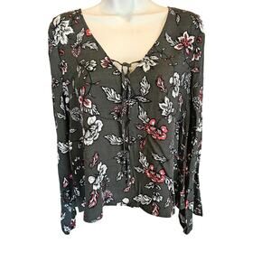 Cupcakes & cashmere S floral v neck oversized blouse boho EUC long sleeve green